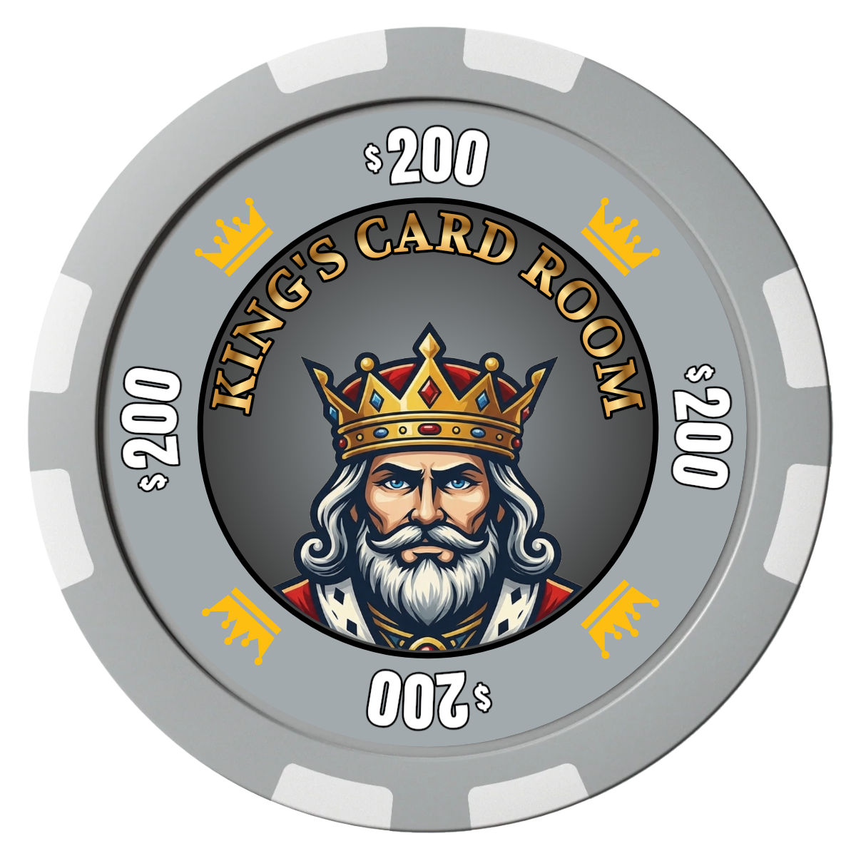 Kings Composite Poker Chips - Gray / 8 Stripe - Front