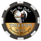 Save the Date Hearts Composite Poker Chips - Black / 8 Spot - Front