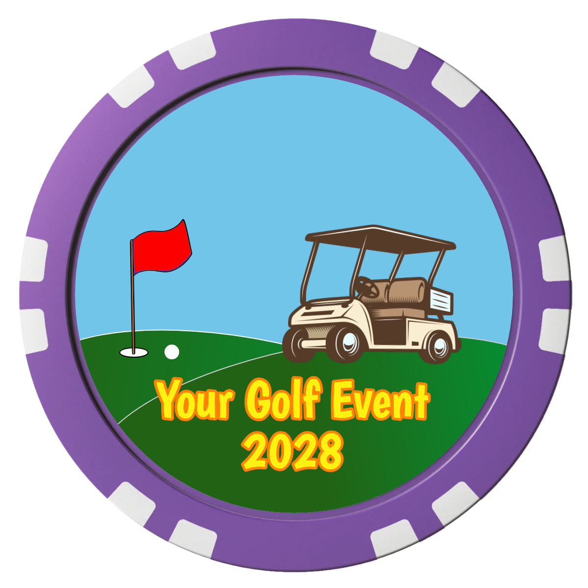 Going Golfing Today Composite Poker Chips - Purple / Double Stripe - Front