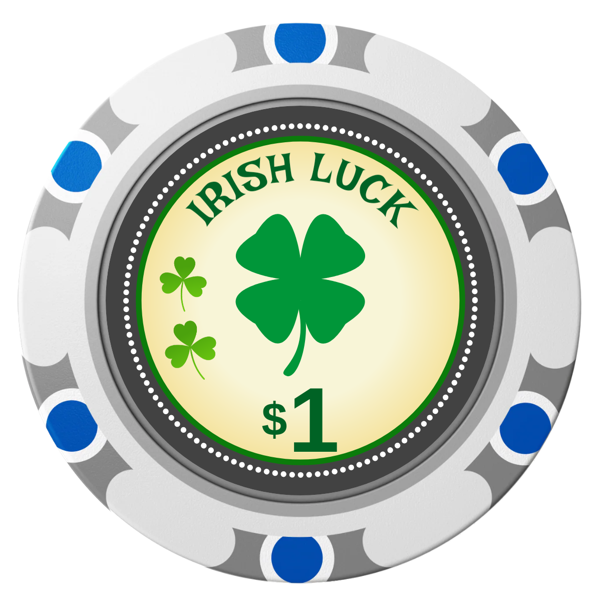 Irish Luck Clay Poker Chips - White / Monte Carlo / 40mm - Front