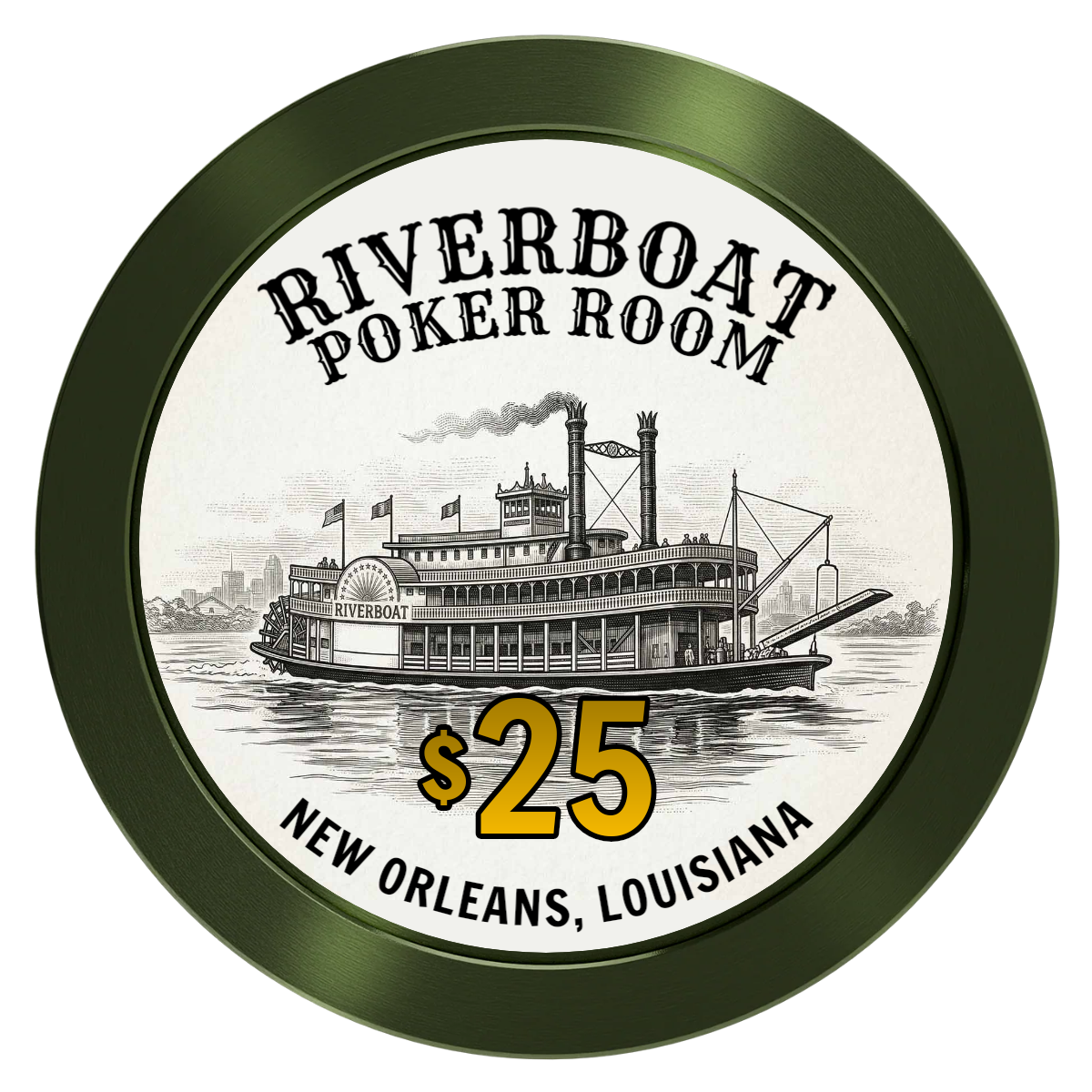 Riverboat Poker Room Aluminum Poker Chips - Green - Front