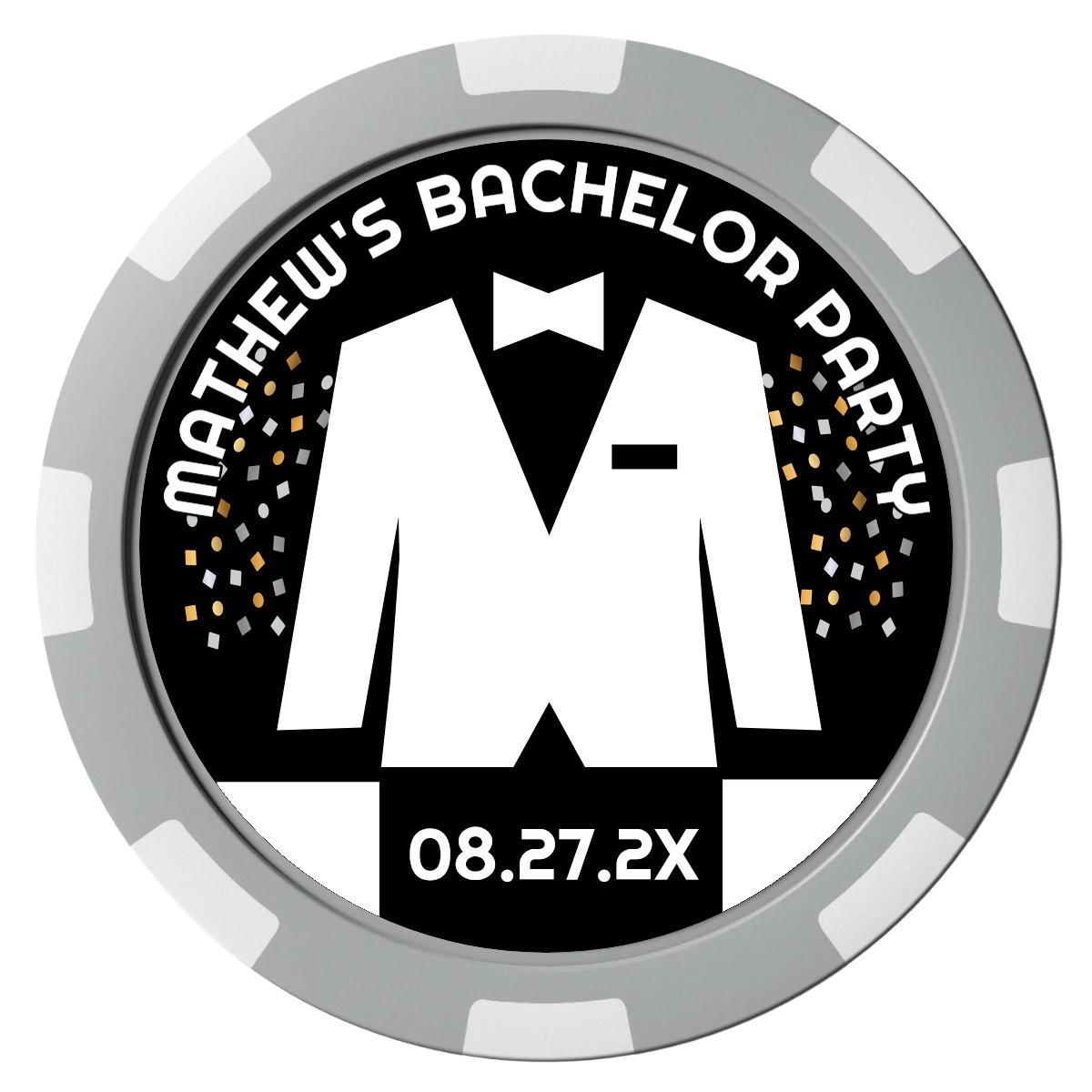 Bachelor No More Bowtie Composite Poker Chips - Gray / 8 Spot - Front