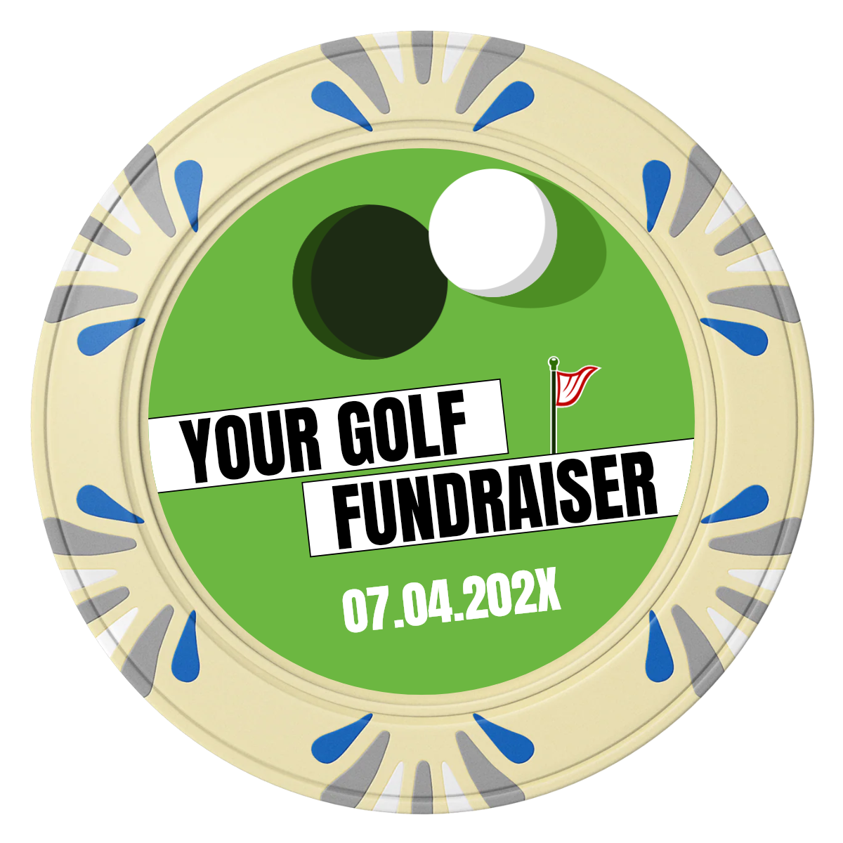 Putting Around Tournament Clay Poker Chips - Ivory / Macau / 40mm - Front