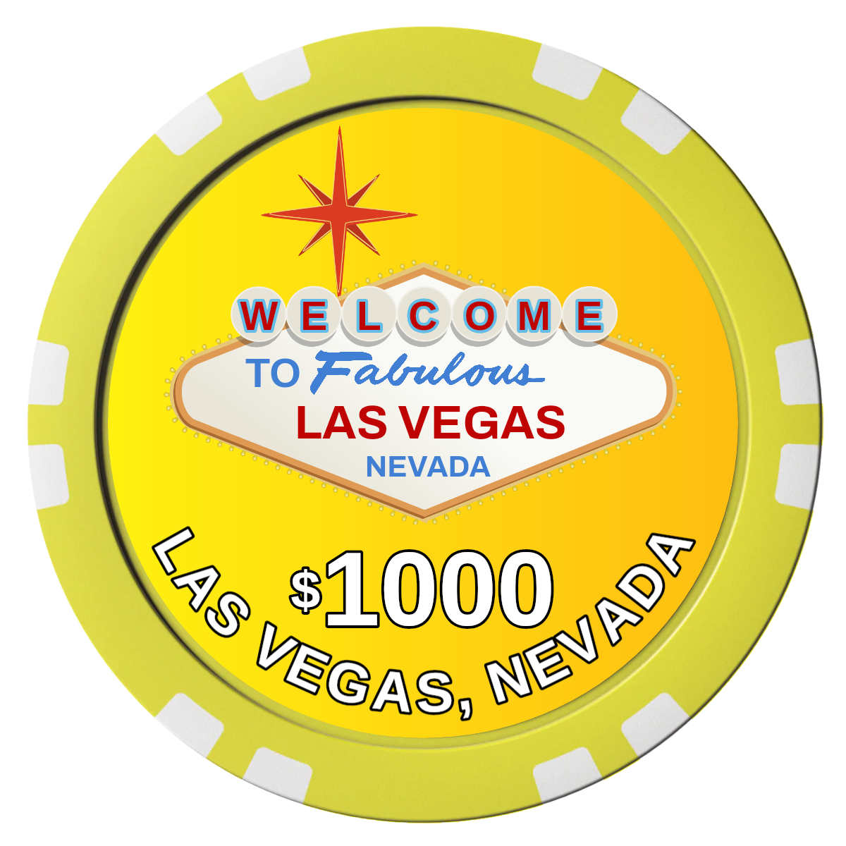 Vegas Sign Composite Poker Chips - Yellow / Double Stripe - Front