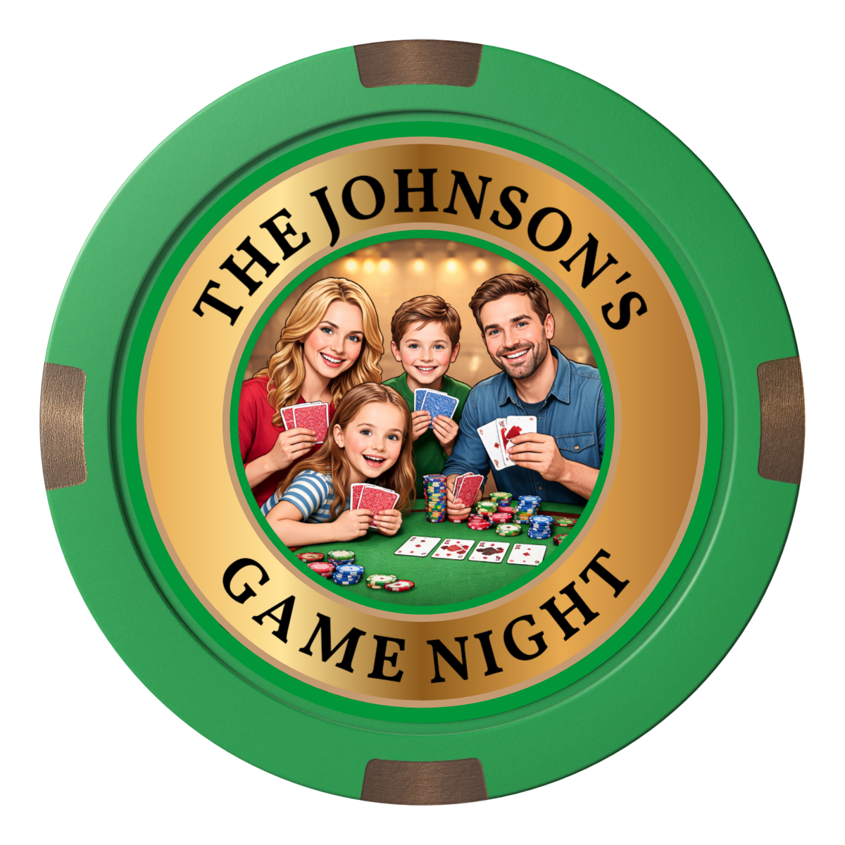 Family Game Night Composite & Metal Hybrid Poker Chips - Green - Front