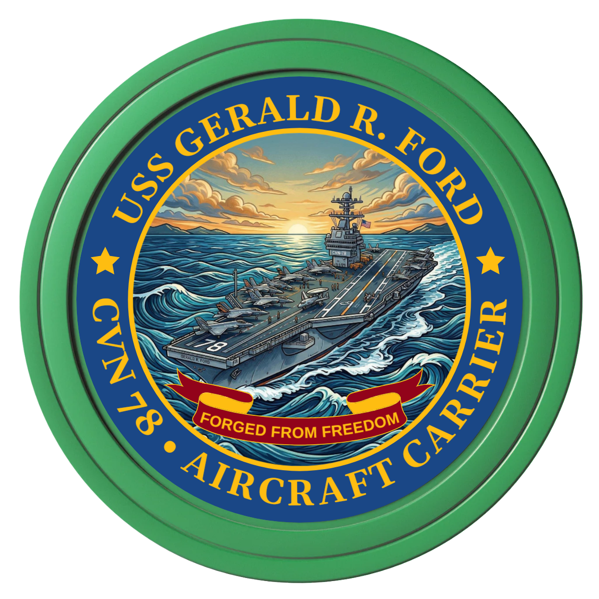 Navy USS Gerald Ford Composite Poker Chips - Green / Solid - Front