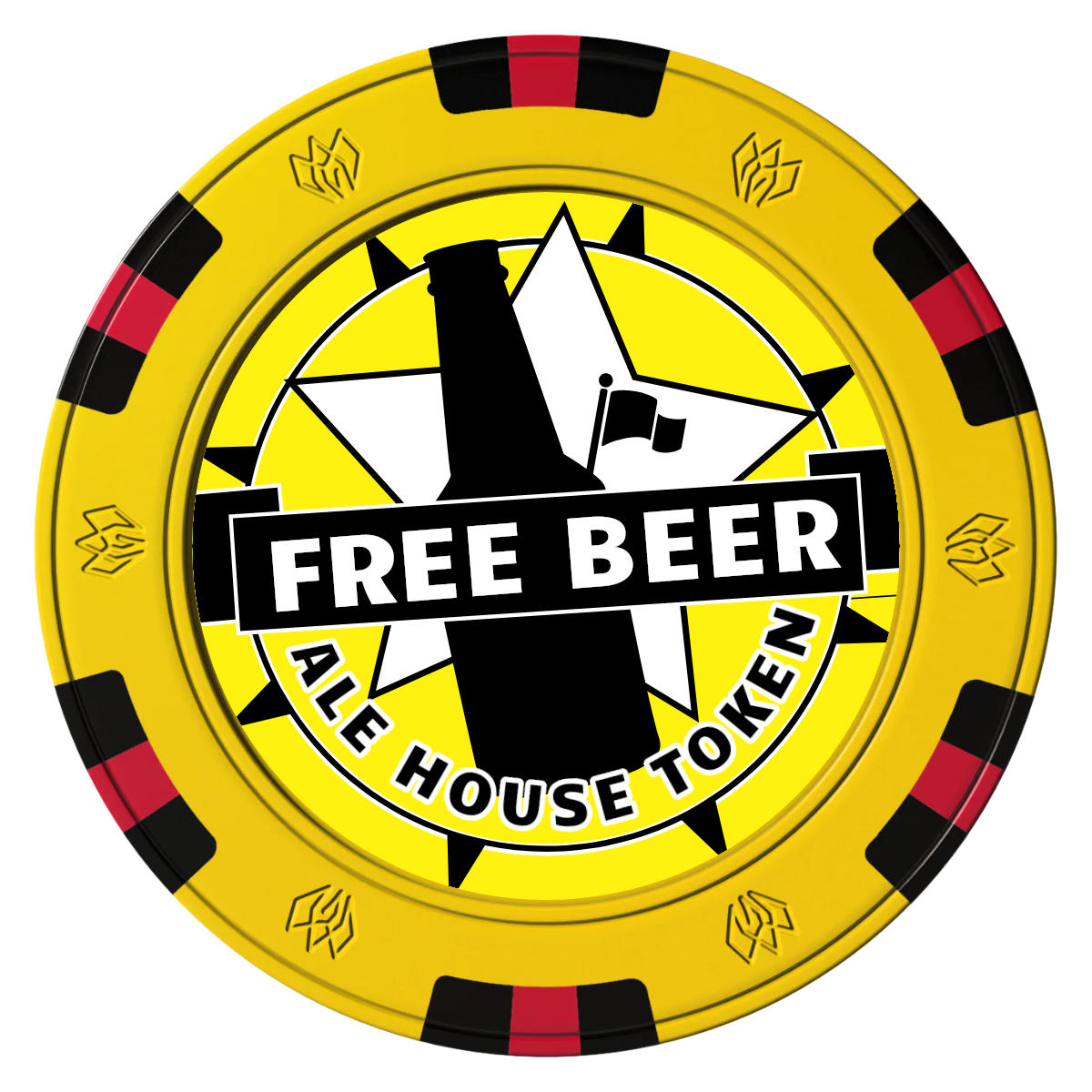 Free Beer Drink Clay Poker Chips - Yellow / 6 Spot Gem / 40mm - Front
