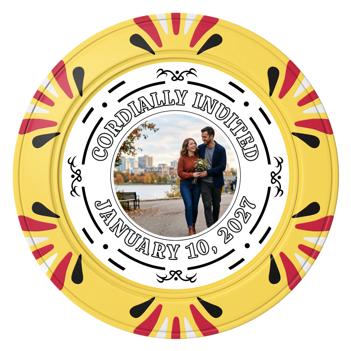 Save the Date Element Clay Poker Chips - Yellow / Macau / 40mm - Front