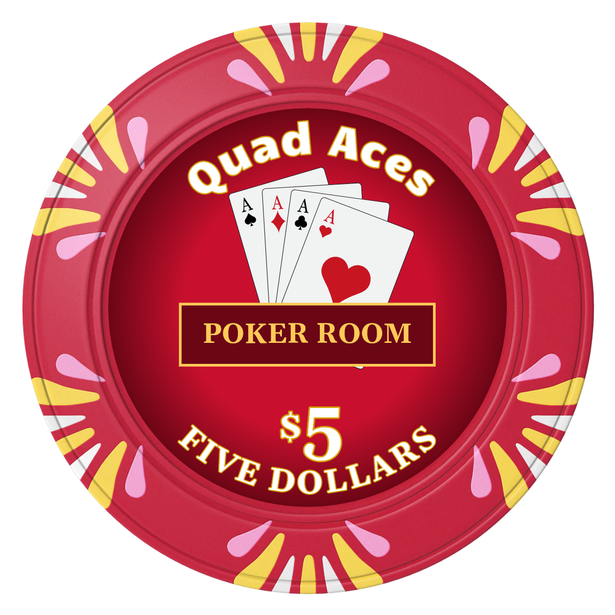 Quad Aces Clay Poker Chips - Red / Macau / 40mm - Front