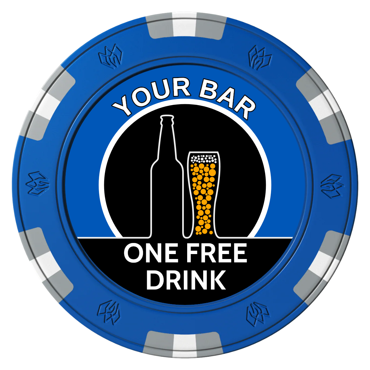 Beer and Glass Clay Poker Chips - Blue / 6 Spot Gem / 40mm - Front