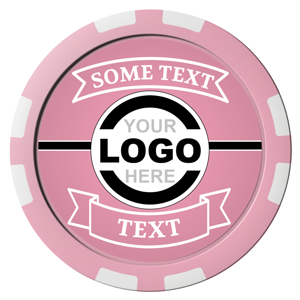 Double Banner Composite Poker Chips - Pink / 8 Stripe - Front