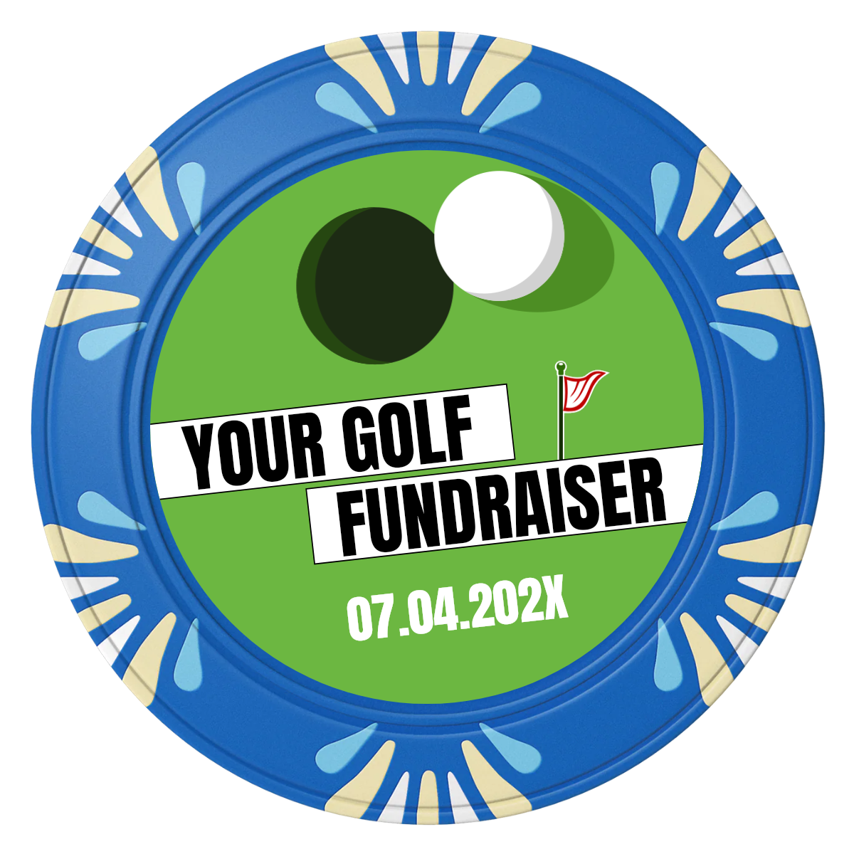 Putting Around Tournament Clay Poker Chips - Blue / Macau / 40mm - Front
