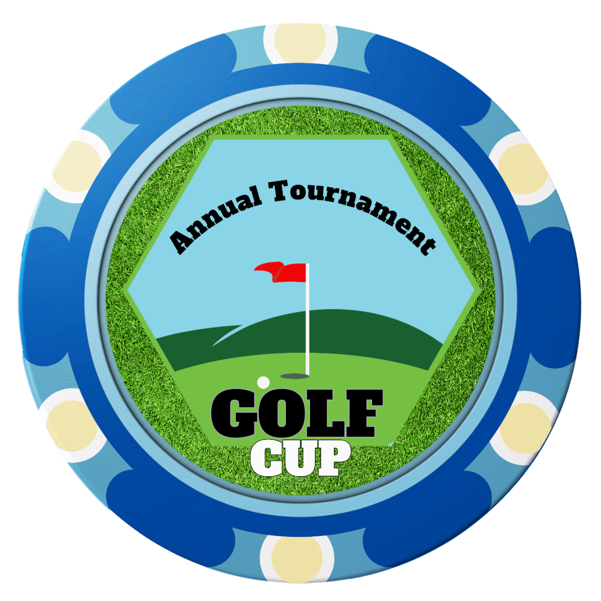 Golf Cup Clay Poker Chips - Blue / Monte Carlo / 40mm - Front