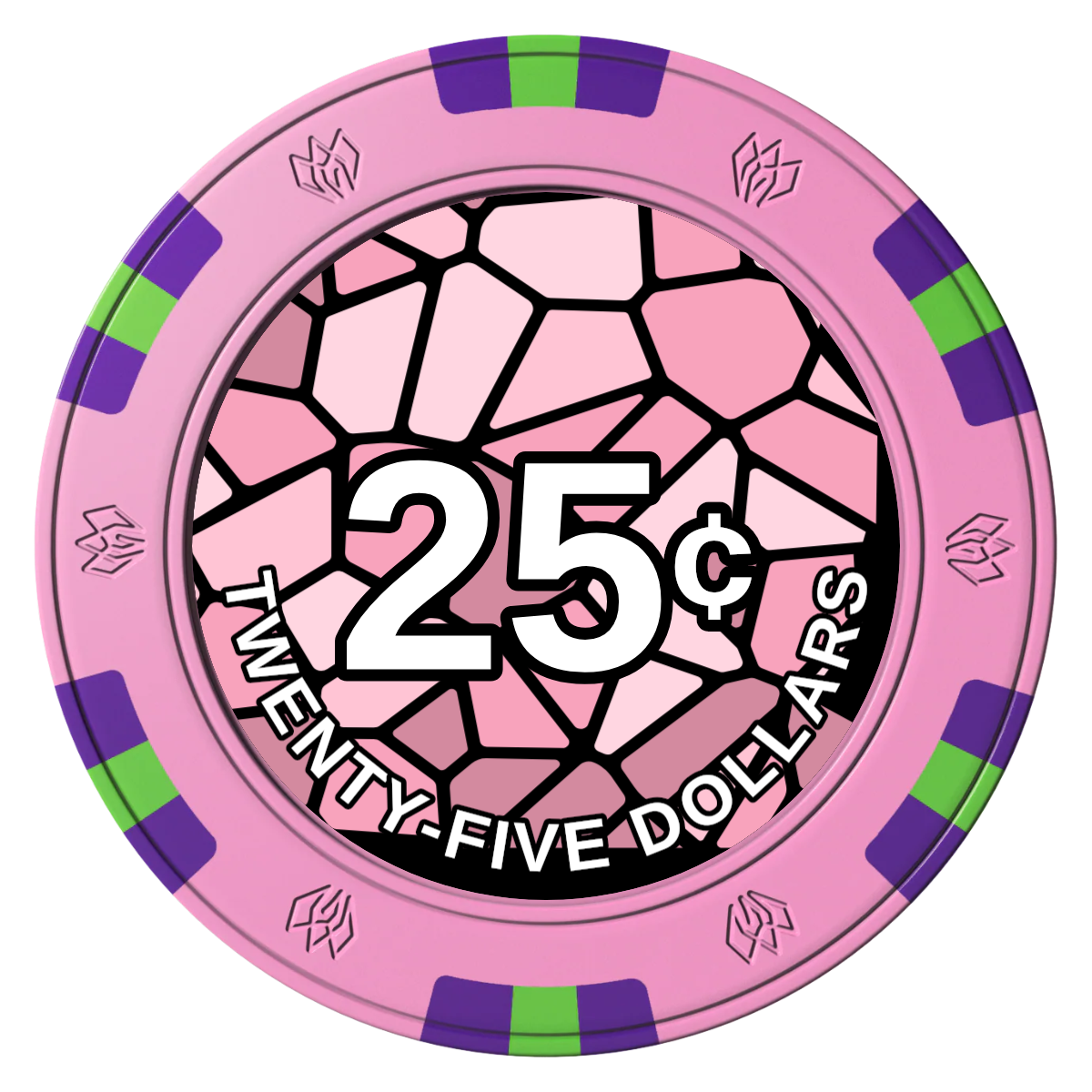 Stained Glass Clay Poker Chips - Pink / 6 Spot Gem / 40mm - Front
