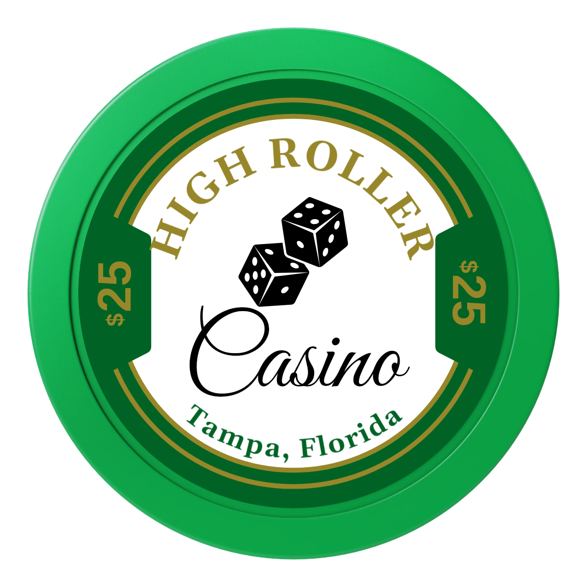 High Roller Casino 2" Oversized Poker Chips - Green - Front