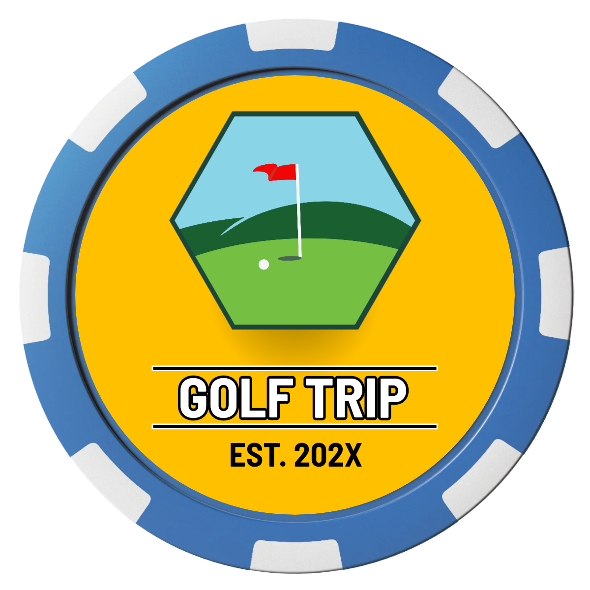Golf Trip #001 Magnetic Composite Poker Chips - Blue / 8 Spot - Back