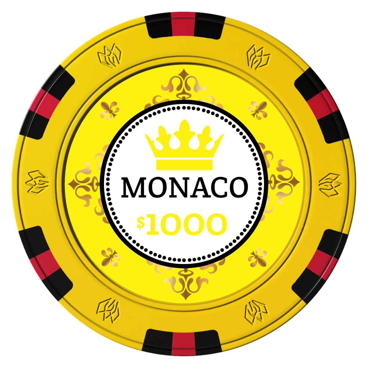 Monaco #001 Clay Poker Chips - Yellow / 6 Spot Gem / 43mm - Front