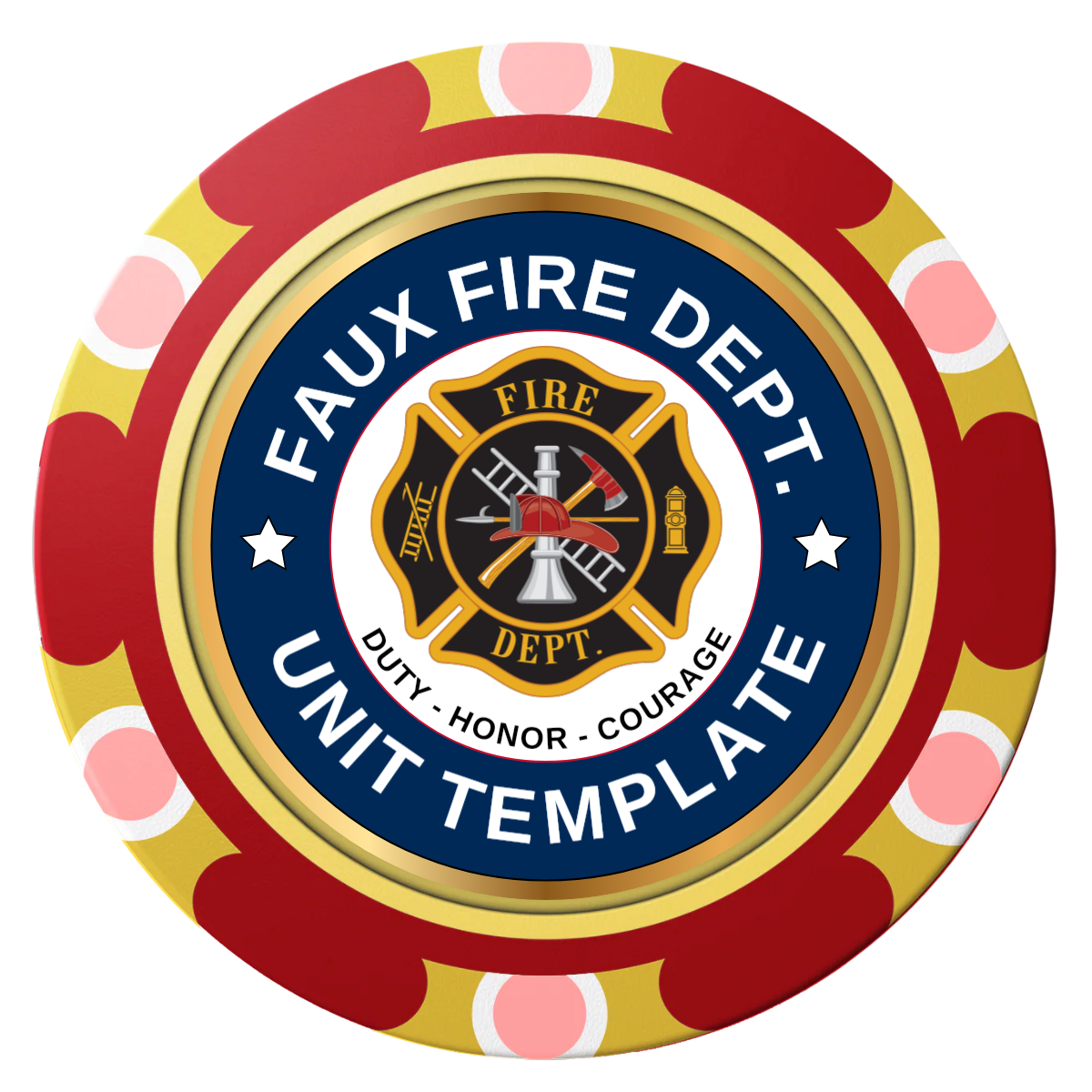 Faux Fire Dept. #01 Clay Poker Chips - Red / Monte Carlo / 40mm - Front
