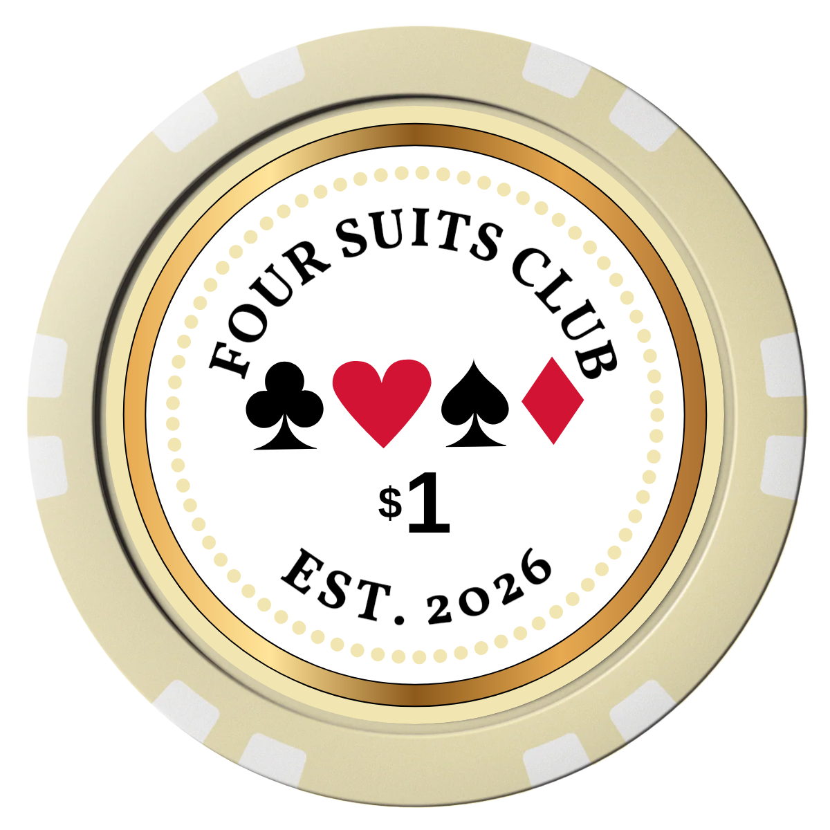 Fours Suits Club Composite Poker Chips - Ivory / Double Stripe - Front