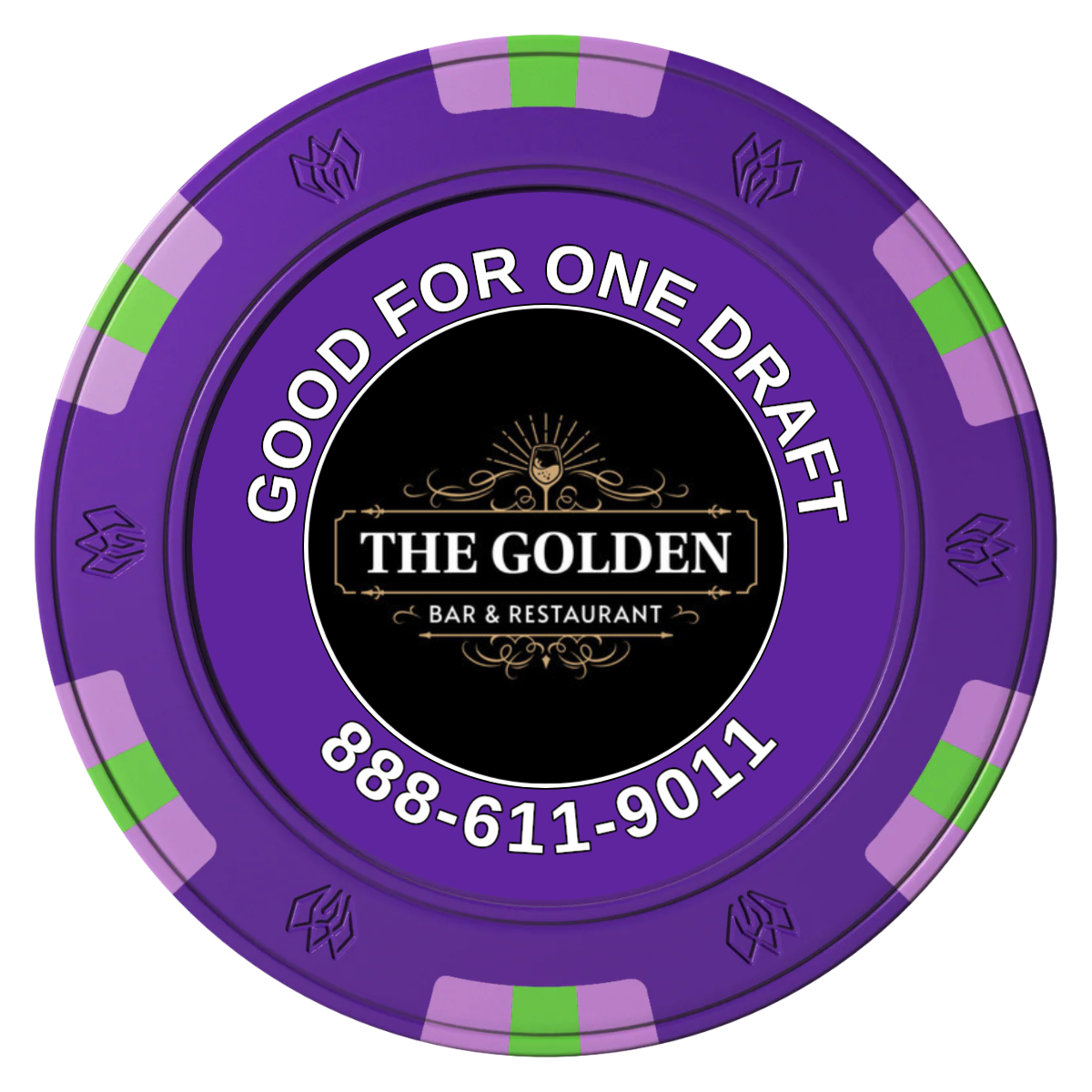 Branded Logo Bar Drink Token Clay Poker Chips - Purple / 6 Spot Gem / 40mm - Front