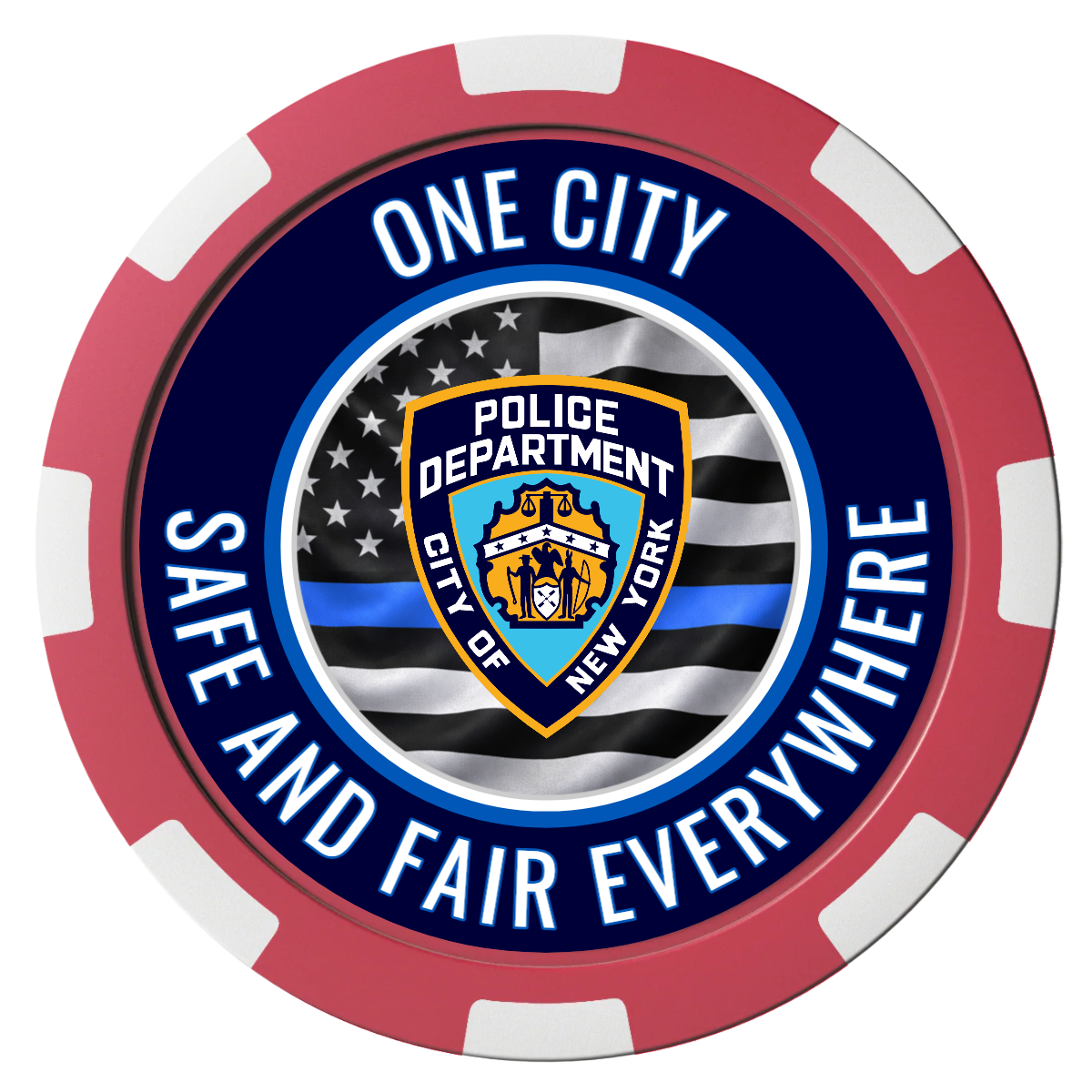 NYPD Safe and Fair Magnetic Composite Poker Chips - Red / 8 Spot - Back