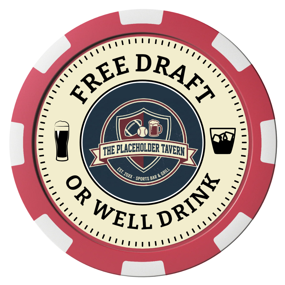 Beer Shop Composite Poker Chips - Red / 8 Spot - Back