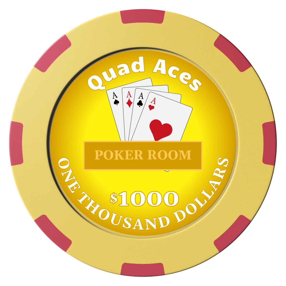 Quad Aces Clay Poker Chips - Yellow / 8 Spot (2 Tone) / 40mm - Front