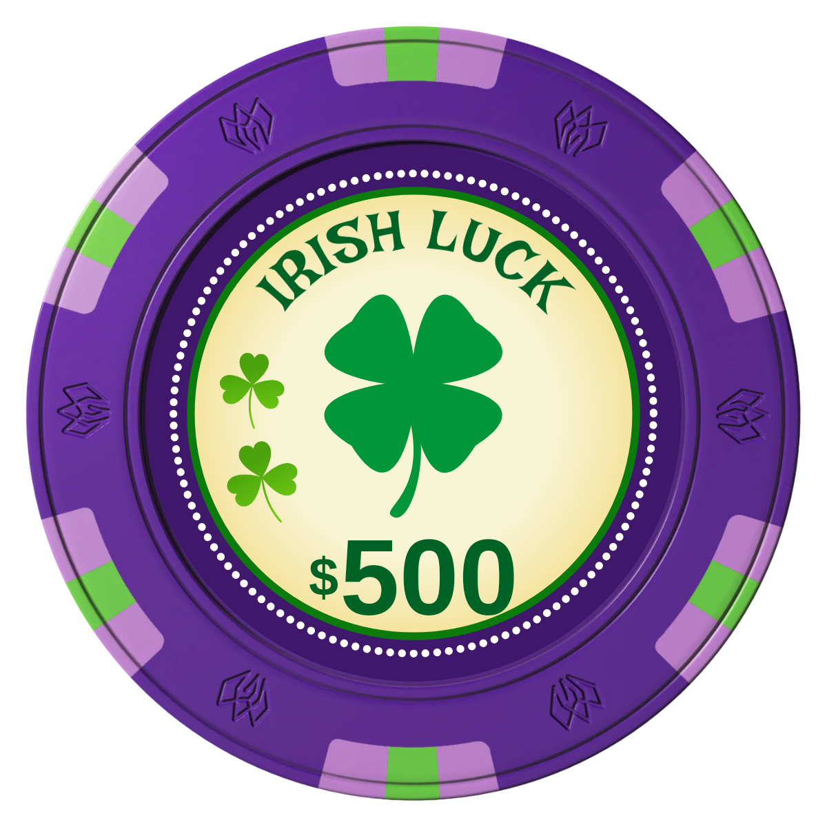 Irish Luck Clay Poker Chips - Purple / 6 Spot Gem / 40mm - Front