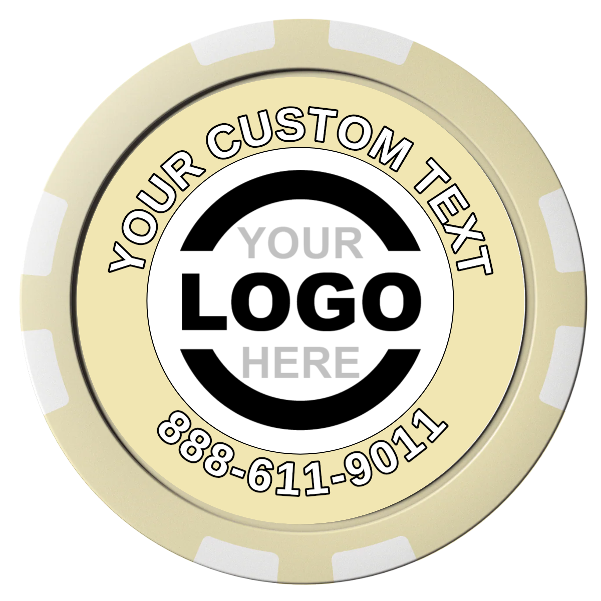 Branded Logo Composite Poker Chips - Ivory / 8 Stripe - Front