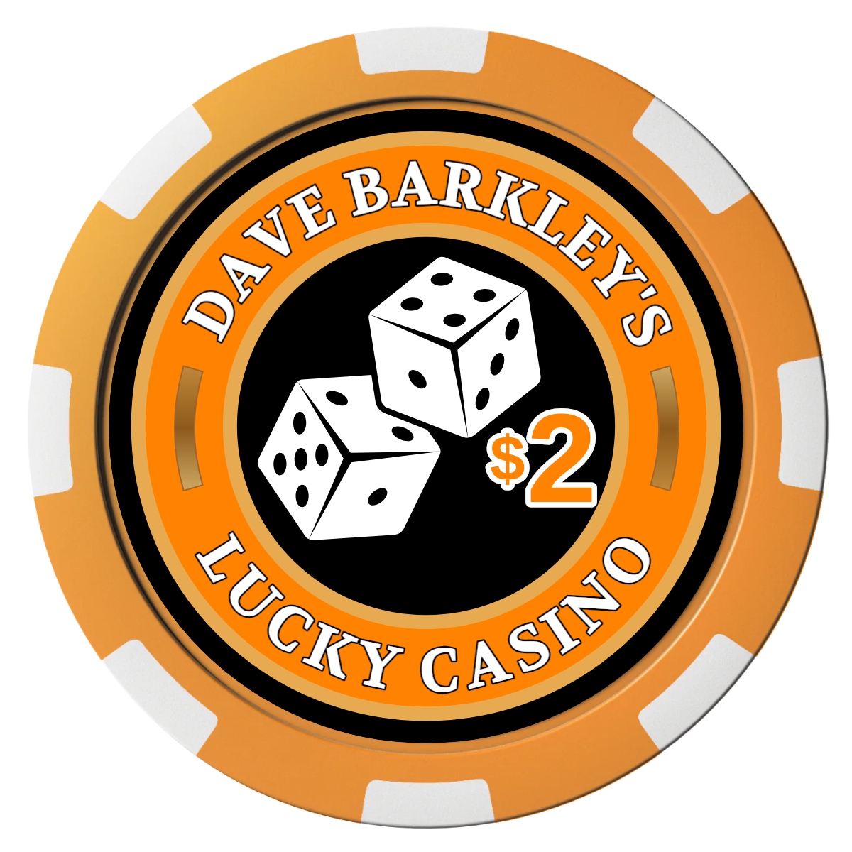 Dave's Lucky Casino Composite Poker Chips - Orange / 8 Spot - Front