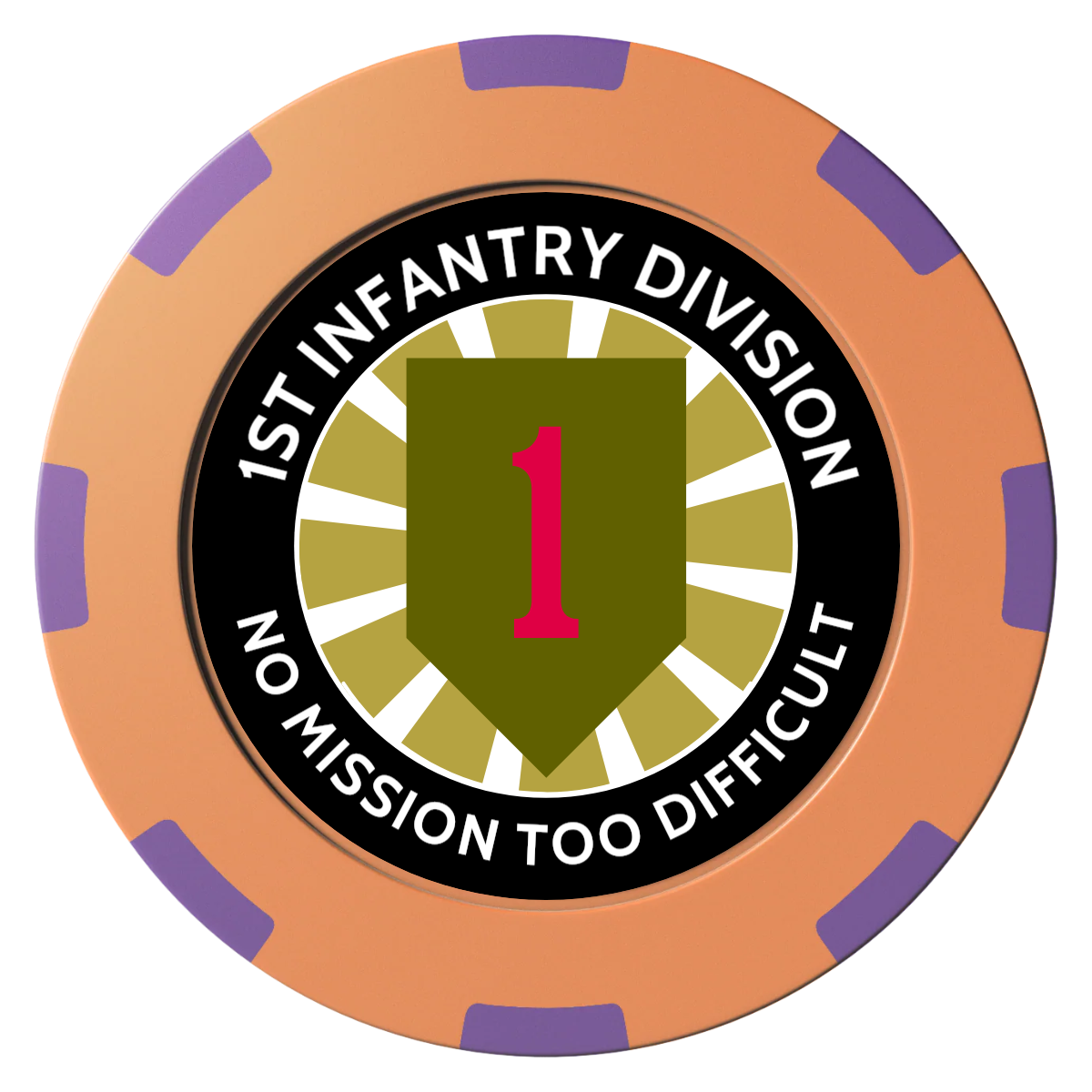 1st Infantry Division Clay Poker Chips - Orange / 8 Spot (2 Tone) / 40mm - Front