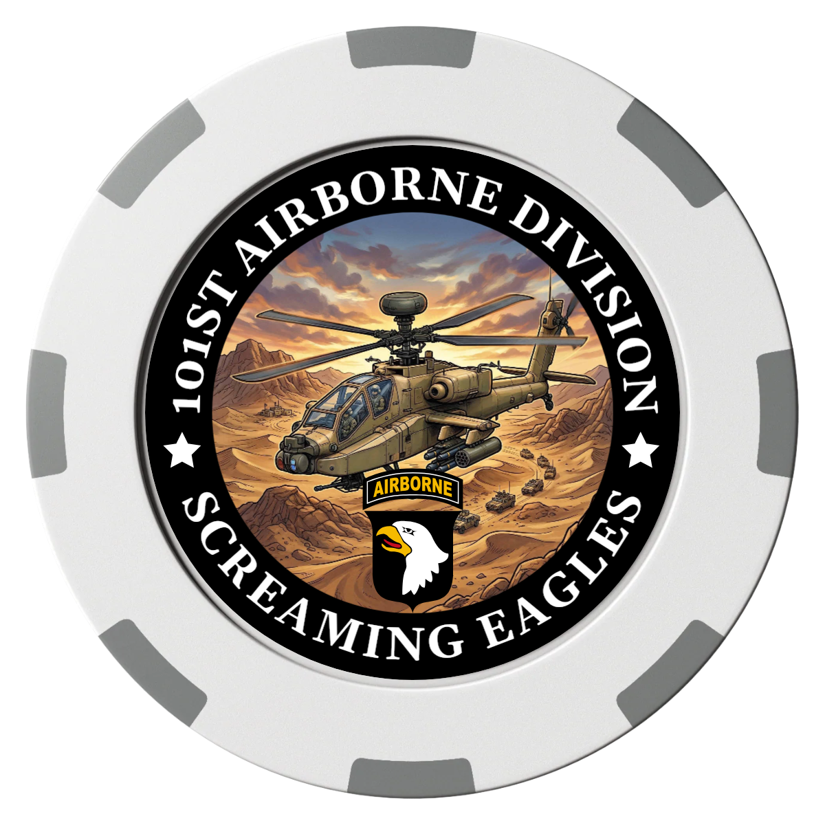 Army Airborne Clay Poker Chips - White / 8 Spot (2 Tone) / 40mm - Front