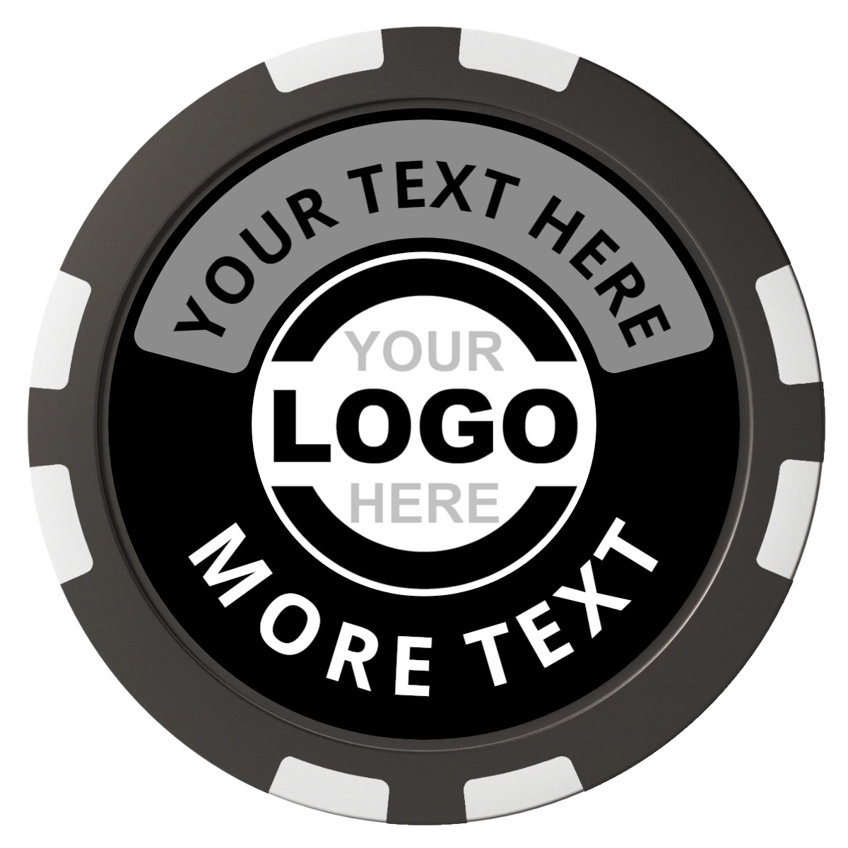 Two Tone Logo Composite Poker Chips - Black / 8 Stripe - Front