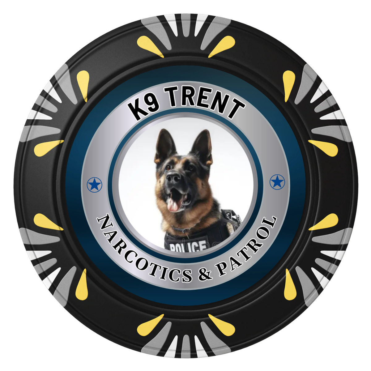 K-9 Trent Clay Poker Chips - Black / Macau / 40mm - Front