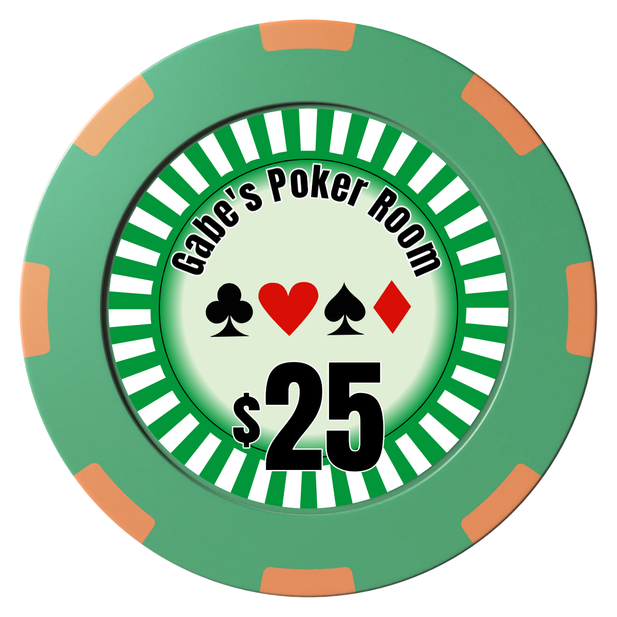 Gabe's Poker Room Clay Poker Chips - Green / 8 Spot (2 Tone) / 40mm - Front