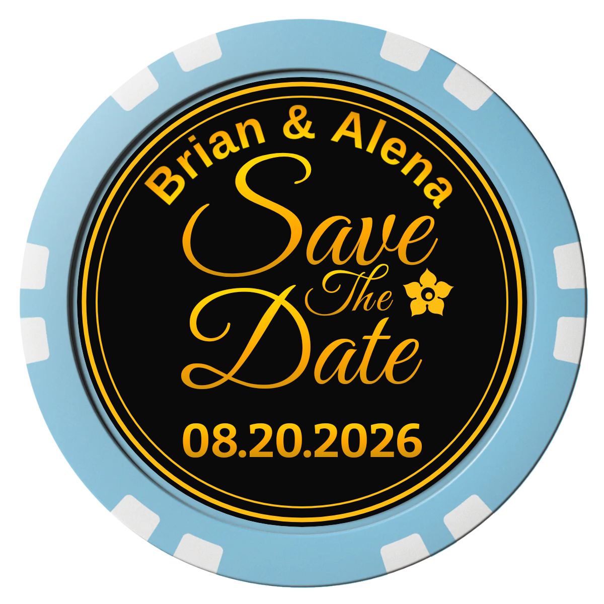 Save the Date Text Composite Poker Chips - Light Blue / Double Stripe - Front