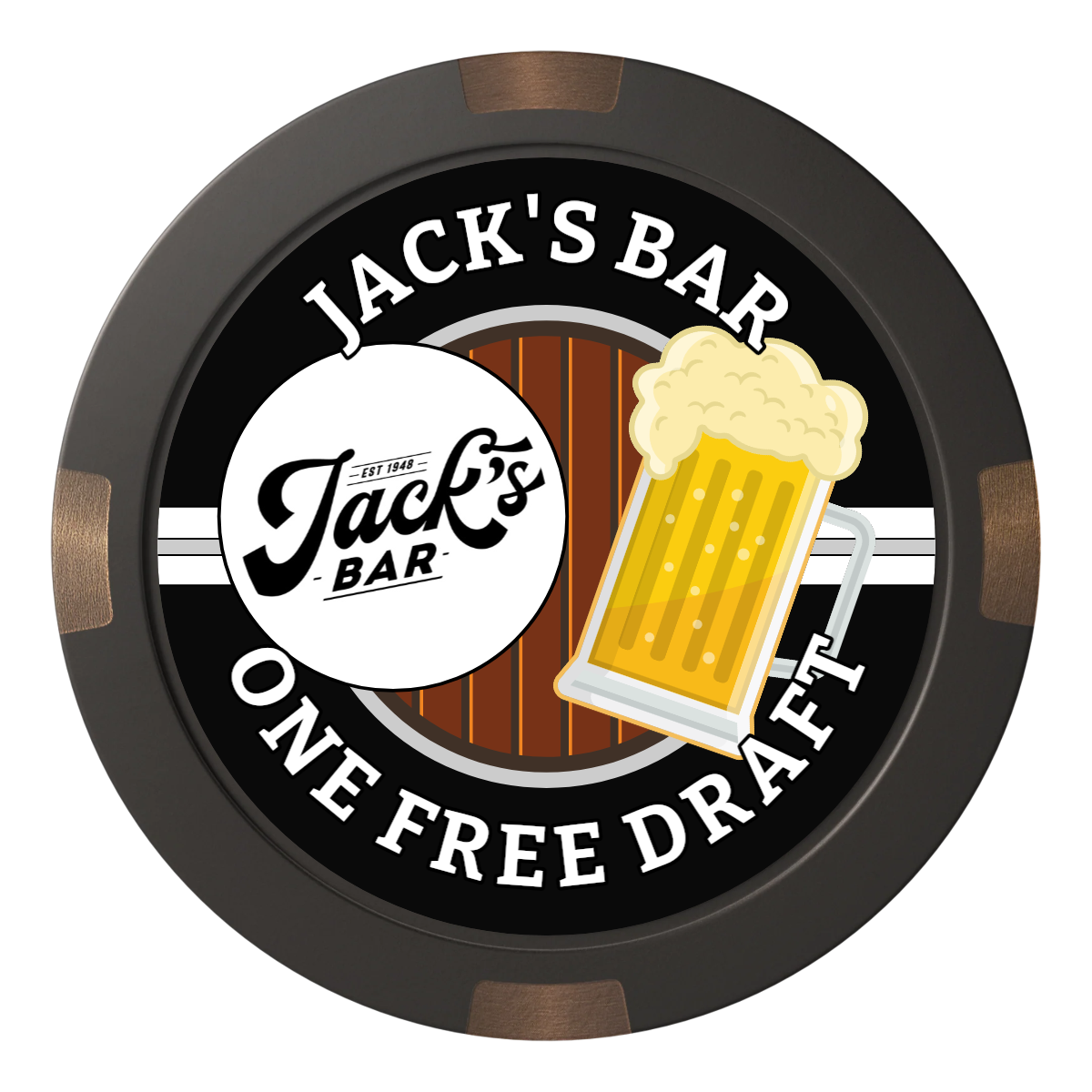 Jack's Bar Composite & Metal Hybrid Poker Chips - Black / 4 Spot - Back