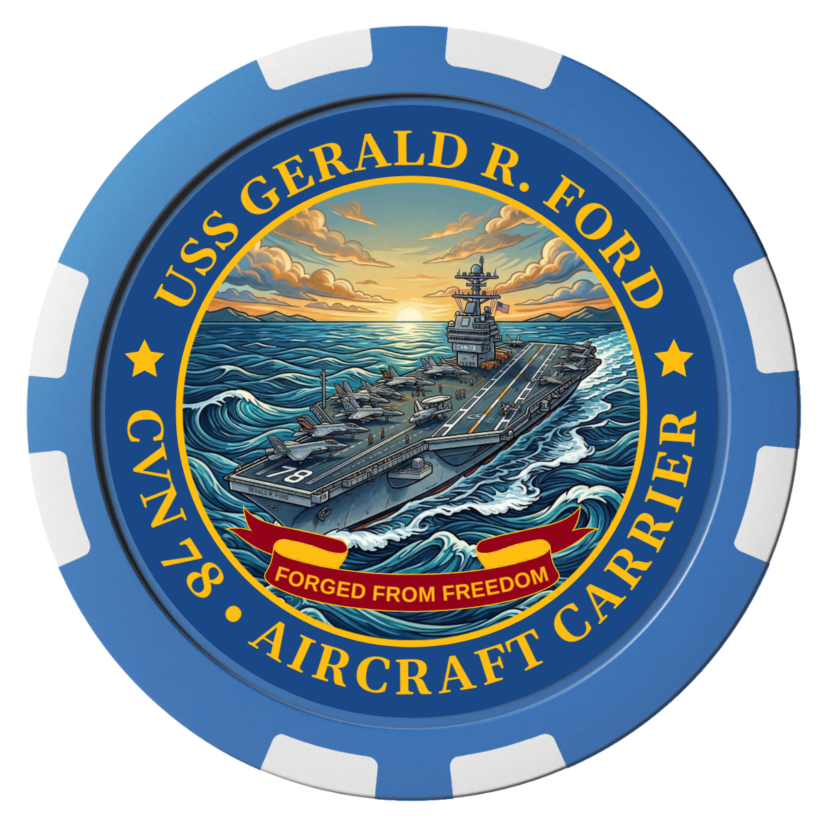 Navy USS Gerald Ford Composite Poker Chips - Blue / 8 Stripe - Front