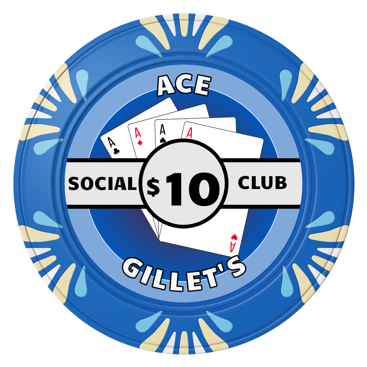 Ace Gillet's Clay Poker Chips - Blue / Macau / 40mm - Back