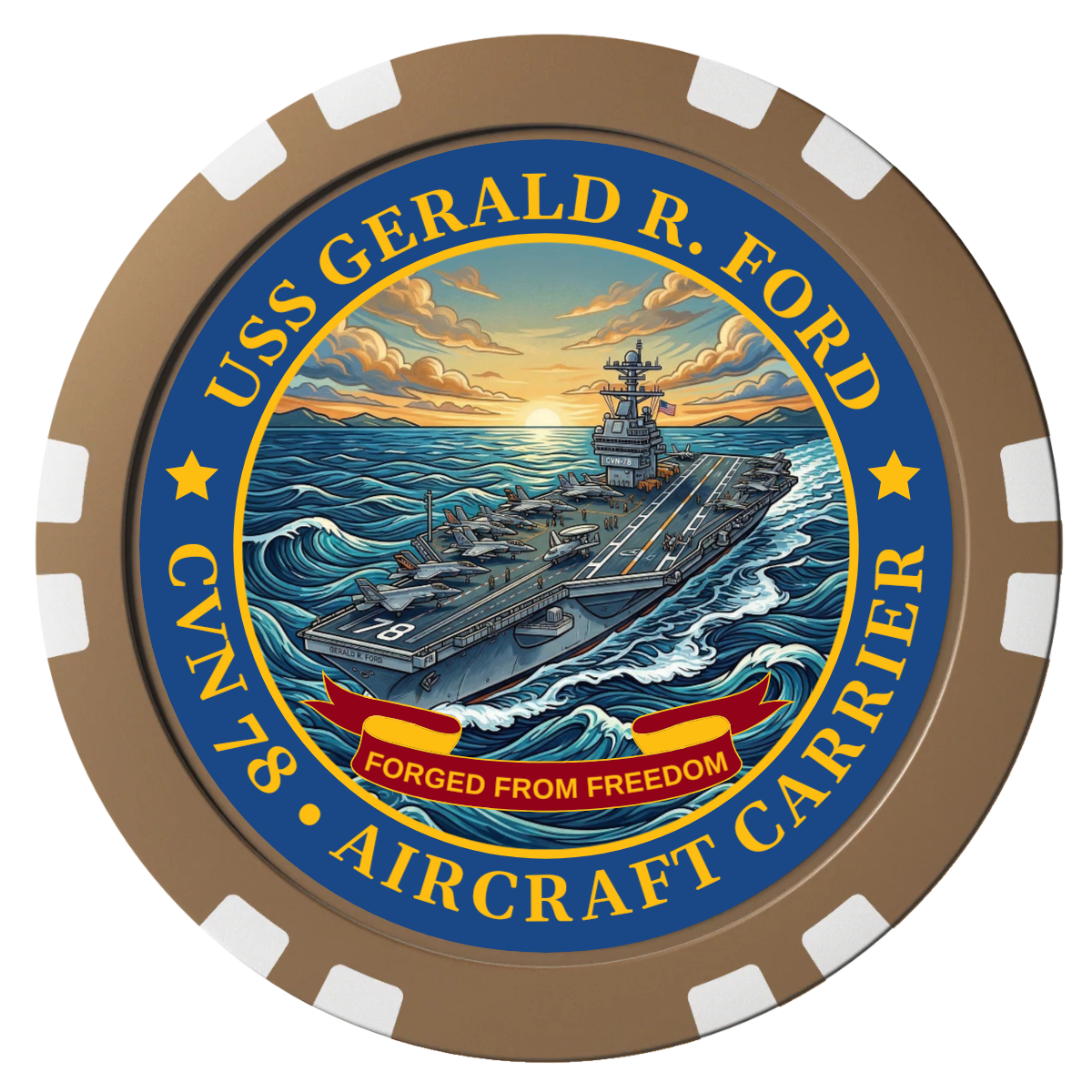 Navy USS Gerald Ford Composite Poker Chips - Brown / Double Stripe - Front