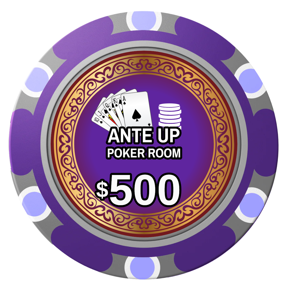 Ante Up Poker Room Clay Poker Chips - Purple / Monte Carlo / 40mm - Front