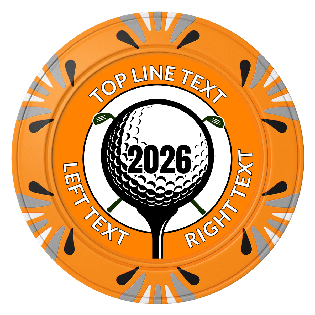 Tee it up Clay Poker Chips - Orange / Macau / 40mm - Front