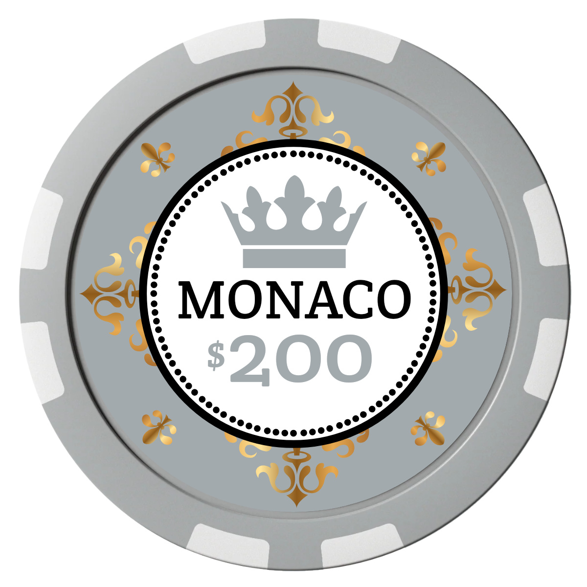 Monaco #001 Composite Poker Chips - Gray / 8 Stripe - Front