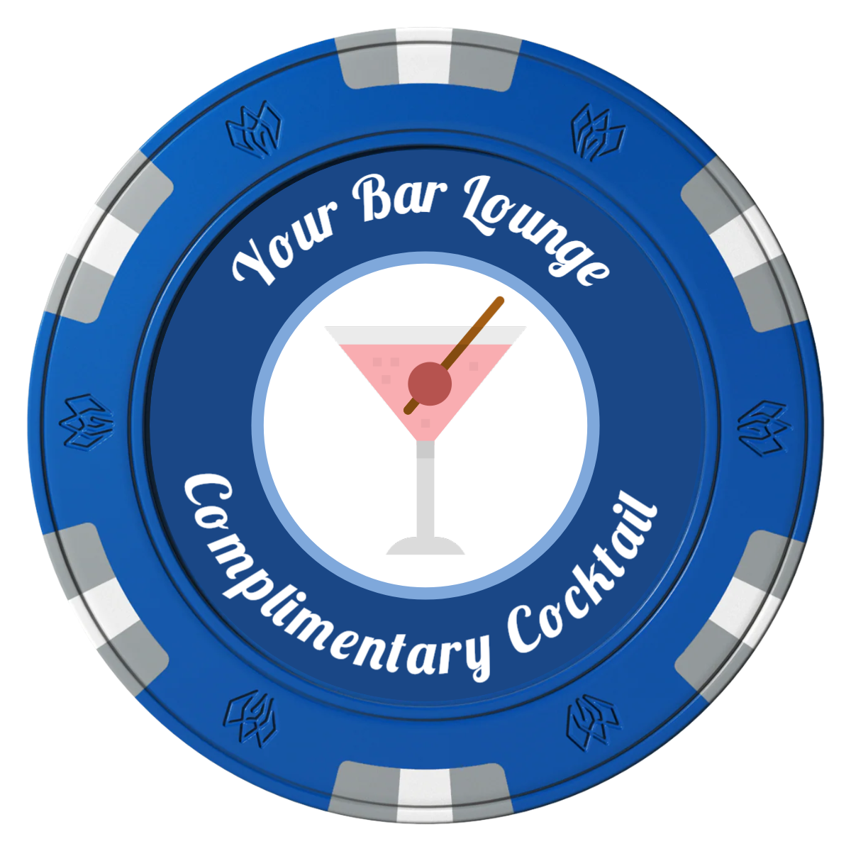 Fancy Drink Clay Poker Chips - Blue / 6 Spot Gem / 40mm - Front