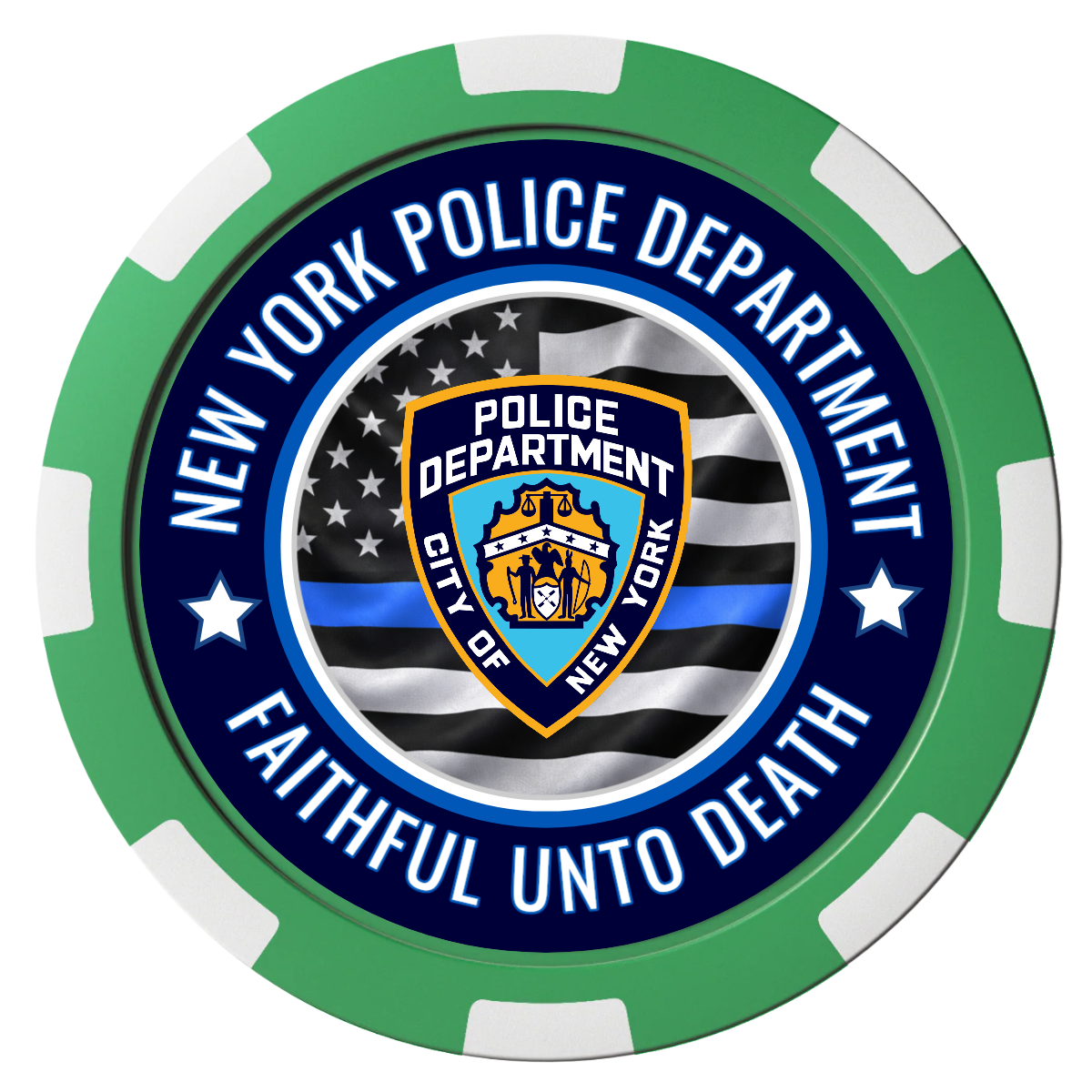 NYPD Safe and Fair Composite Poker Chips - Green / 8 Spot - Front