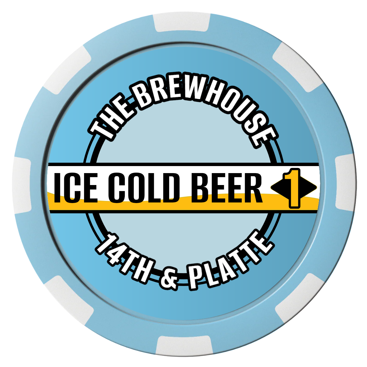 Ice Cold Beer Drink Token Composite Poker Chips - Light Blue / 8 Spot - Front