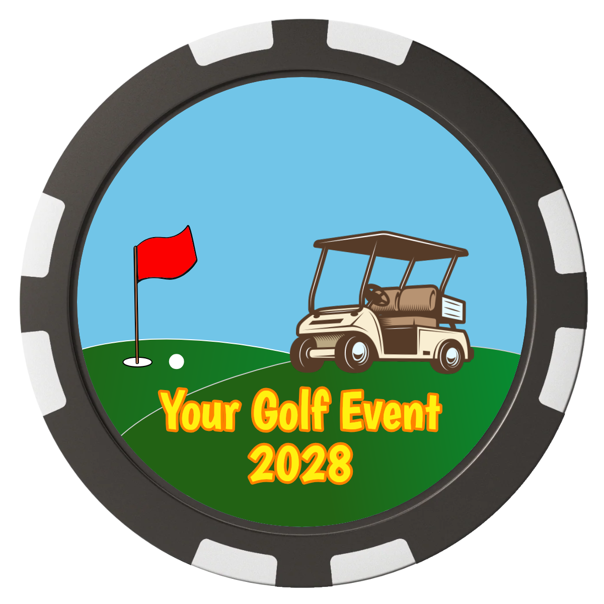 Going Golfing Today Composite Poker Chips - Black / 8 Stripe - Front