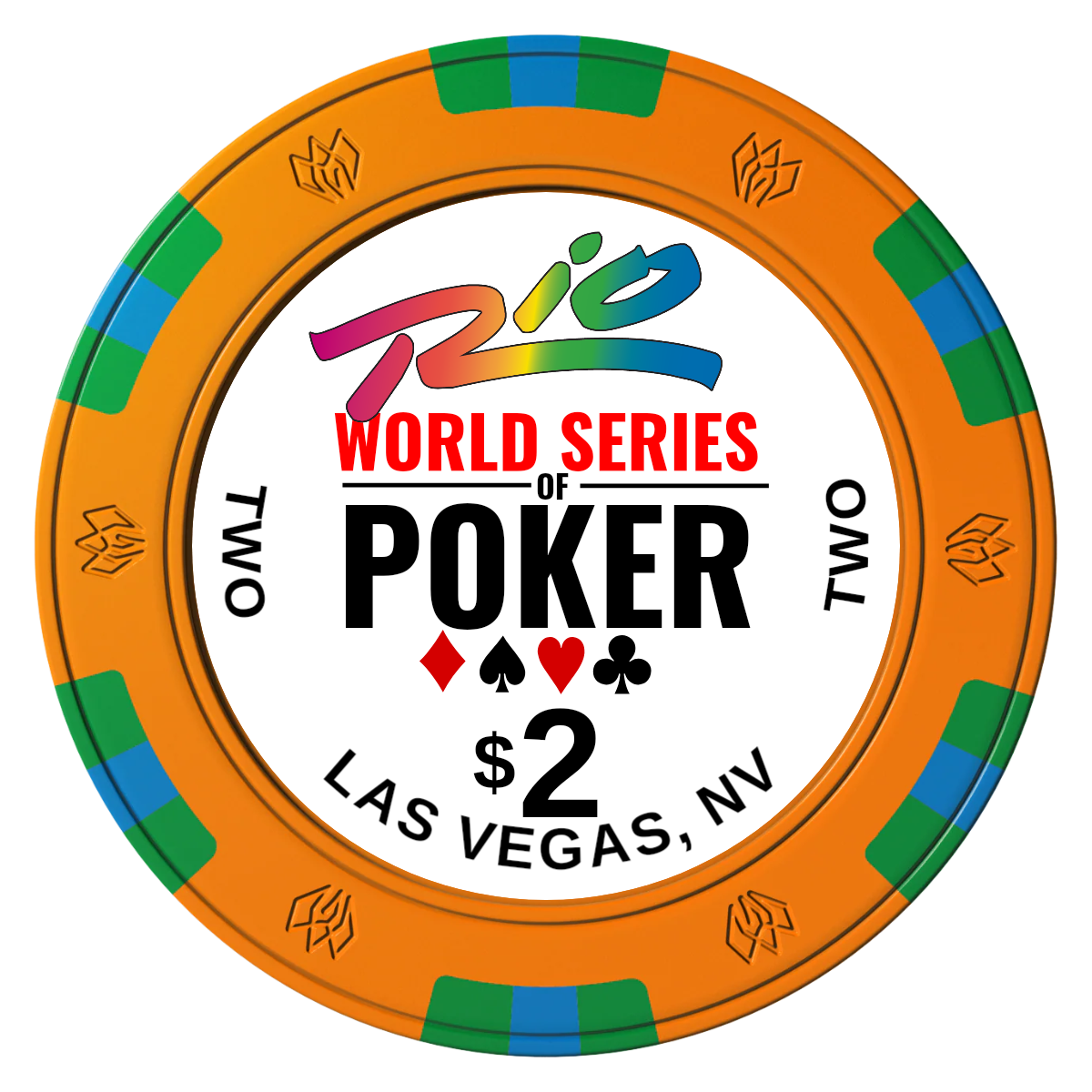 WSOP Clay Poker Chips - Orange / 6 Spot Gem / 43mm - Front