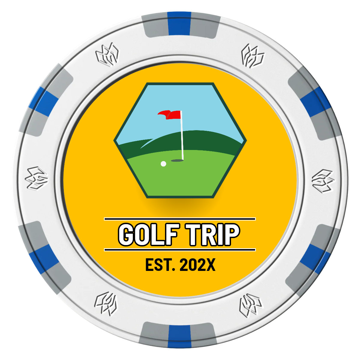 Golf Trip #001 Clay Poker Chips - White / 6 Spot Gem / 43mm - Front