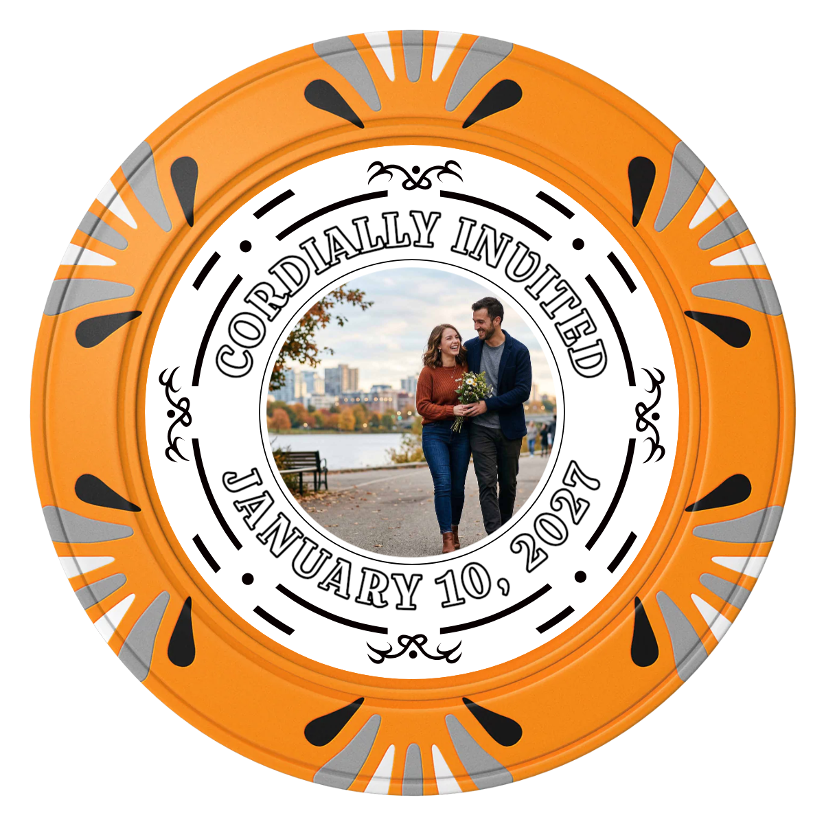 Save the Date Element Clay Poker Chips - Orange / Macau / 40mm - Front